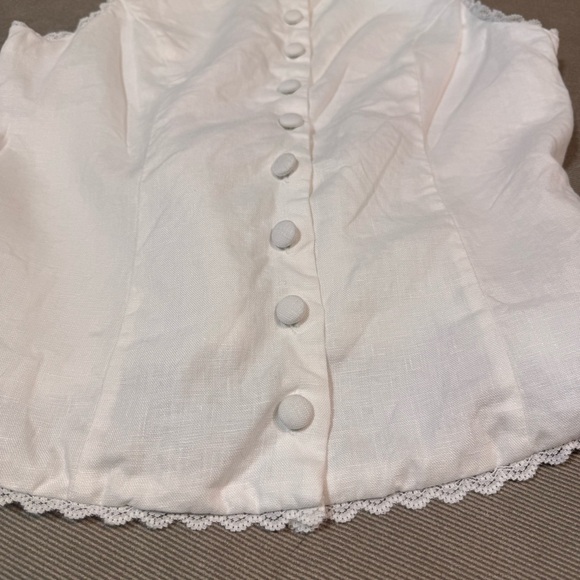 Reformation Amela Linen Top Ivory White Size 6 Lace Detail Button Down - Picture 5 of 13